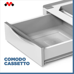 Base Universale Per Lavatrice E Asciugatrice Meliconi Extra L60 - Kit Sovrapposizione Con Cassetto 28L, Portata 250 Kg, Bianco