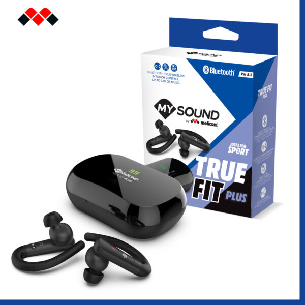 Meliconi MYSOUND TRUE FIT PLUS - Auricolari True Wireless Bluetooth 5.3 Nero, Ideale Per Lo Sport, Touch Control, Case Di Ricarica Con Led, Batteria 32 Ore