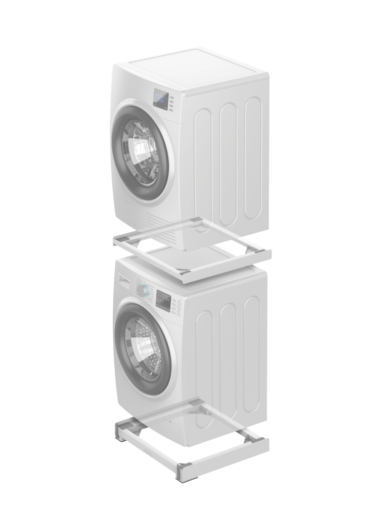 RICOO Kit Sovrapposizione Lavatrice Asciugatrice, Modello WM6053, Supporto Universale con Telaio Intermedio, in Alluminio e Truciolare, 606 x 80 x 538 mm, Carico fino a 60 kg