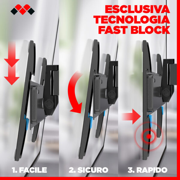 Meliconi Space System Turn 200, Supporto TV Parete, Staffa TV 26"-45", VESA 50-75-100-200, Portata Max 30 Kg, Rotazione Verticale -5°/+12°, Rotazione Orizzontale ±25°, Fast Block System Sicuro