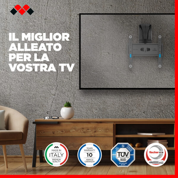 Meliconi Space System Turn 200, Supporto TV Parete, Staffa TV 26"-45", VESA 50-75-100-200, Portata Max 30 Kg, Rotazione Verticale -5°/+12°, Rotazione Orizzontale ±25°, Fast Block System Sicuro